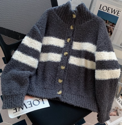 Korean Striped Turtleneck Sweater Knitted Cardigan ED0912