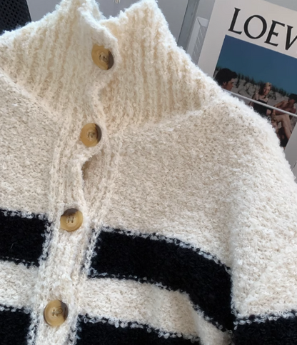 Korean Striped Turtleneck Sweater Knitted Cardigan ED0912