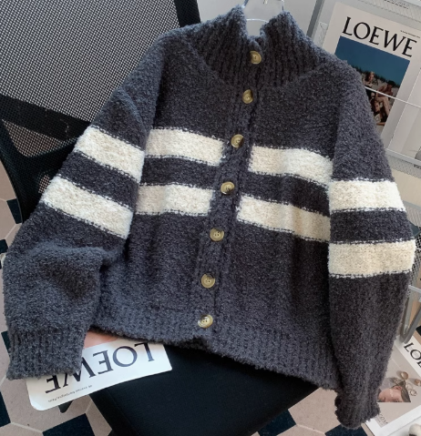 Korean Striped Turtleneck Sweater Knitted Cardigan ED0912