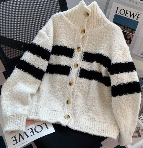 Korean Striped Turtleneck Sweater Knitted Cardigan ED0912