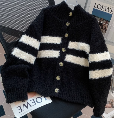 Korean Striped Turtleneck Sweater Knitted Cardigan ED0912