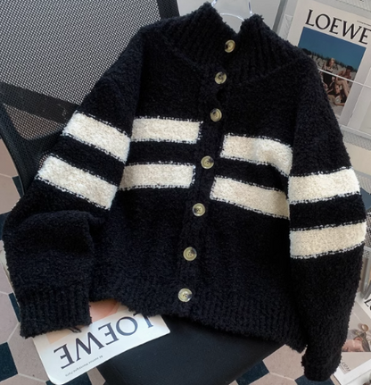 Korean Striped Turtleneck Sweater Knitted Cardigan ED0912