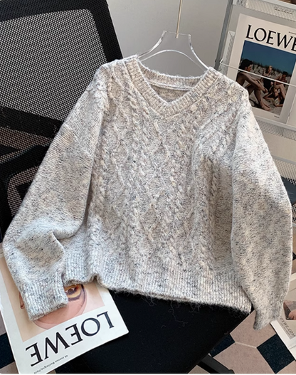 Retro twist V-neck short pullover sweater ED0913