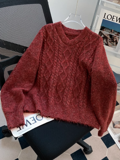 Retro twist V-neck short pullover sweater ED0913