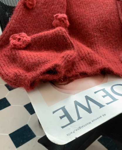 Gentle 3D Flower Red Cardigan Sweater ED0914