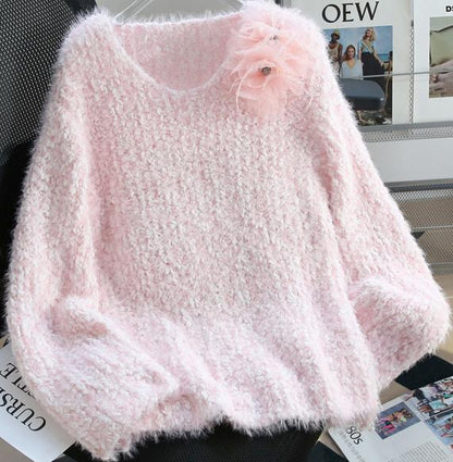 Gentle 3D Flower Faux Mink Sweater ED0916