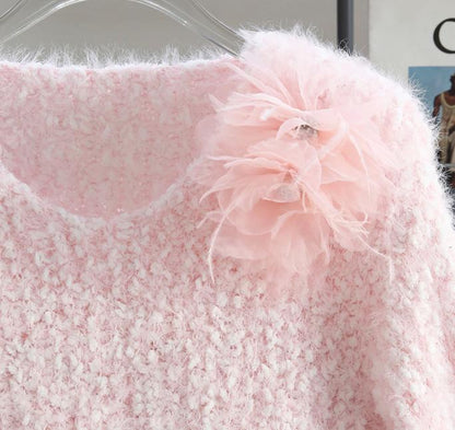 Gentle 3D Flower Faux Mink Sweater ED0916