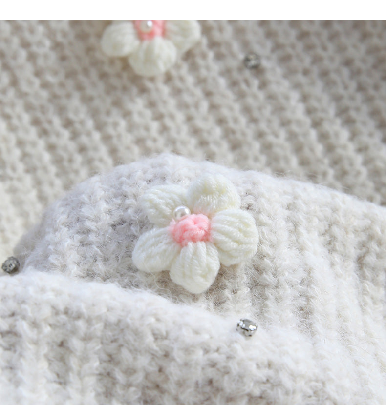 Heavy diamond-studded 3D flower pullover sweater ED0917