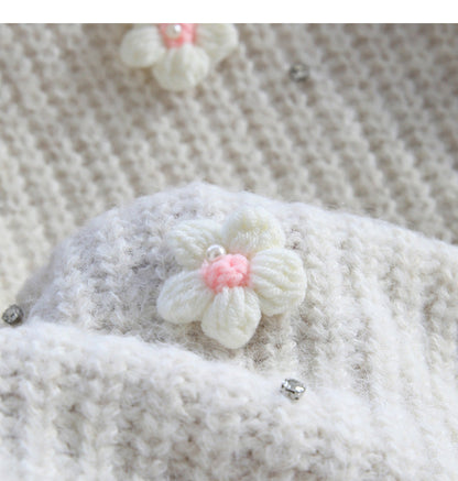 Heavy diamond-studded 3D flower pullover sweater ED0917
