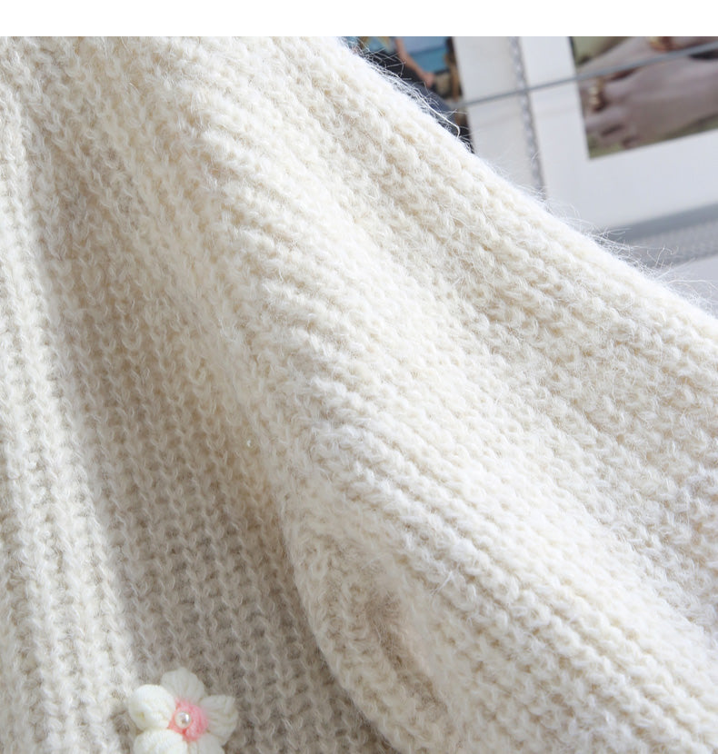 Heavy diamond-studded 3D flower pullover sweater ED0917