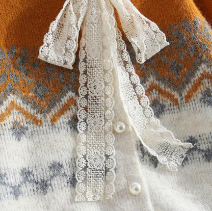 Fair Isle Vintage Contrast Cardigan Sweater ED0918