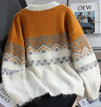 Fair Isle Vintage Contrast Cardigan Sweater ED0918