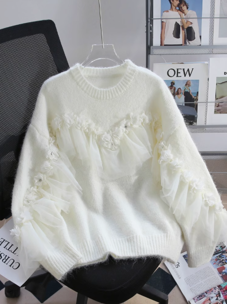Design niche mesh splicing sweet sweater ED0920