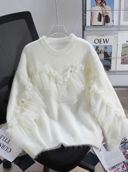 Design niche mesh splicing sweet sweater ED0920