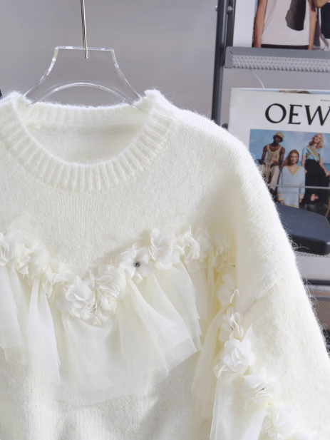 Design niche mesh splicing sweet sweater ED0920