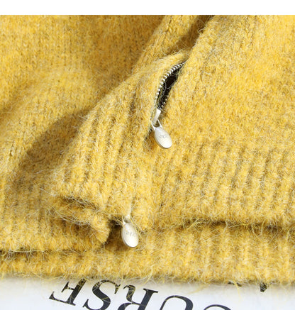 Warm Yellow Double Zipper Lapel Cardigan Sweater ED0922