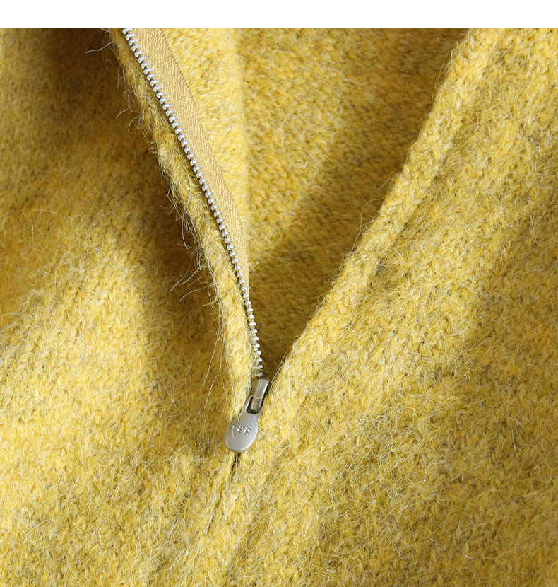 Warm Yellow Double Zipper Lapel Cardigan Sweater ED0922