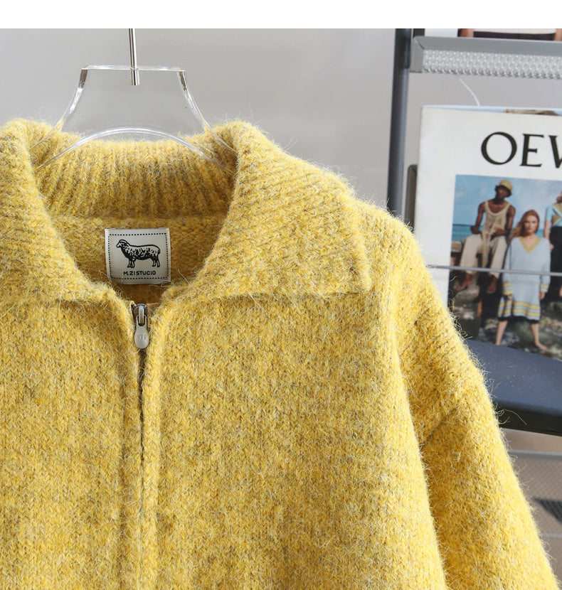 Warm Yellow Double Zipper Lapel Cardigan Sweater ED0922