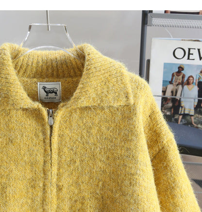 Warm Yellow Double Zipper Lapel Cardigan Sweater ED0922