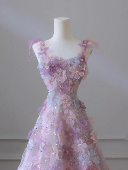 Purple A-line  Tulle Sequined Long Prom Dress,Purple Evening Dress ED0935