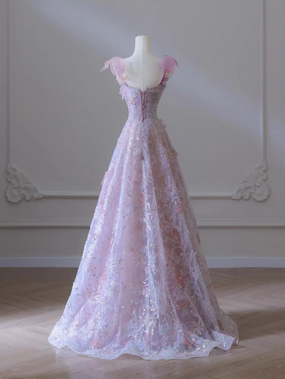 Purple A-line  Tulle Sequined Long Prom Dress,Purple Evening Dress ED0935