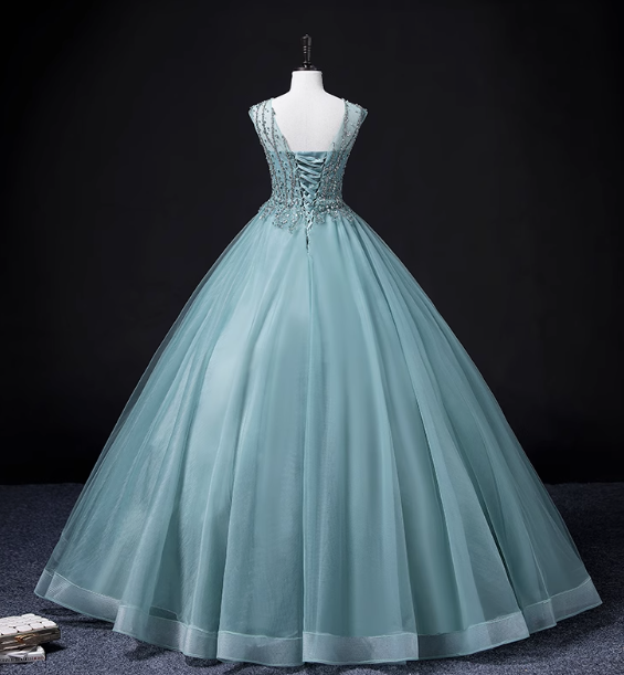 Green A-line mesh sequins formal long dress, green sequins evening dress ED0938