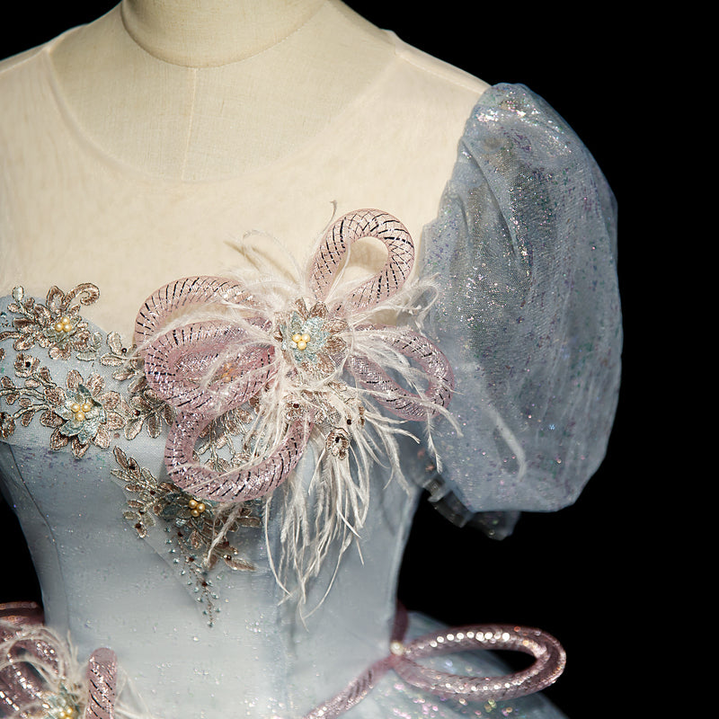 Gray blue A-line tulle sequins formal long dress, gray blue evening dress ED0940