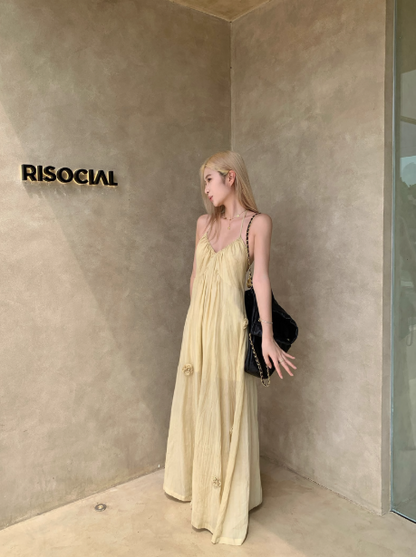 3D flower embellished suspender dress ED0947