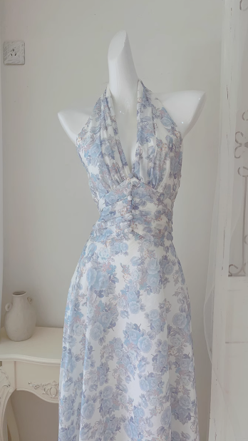 French halterneck floral print dress ED01467
