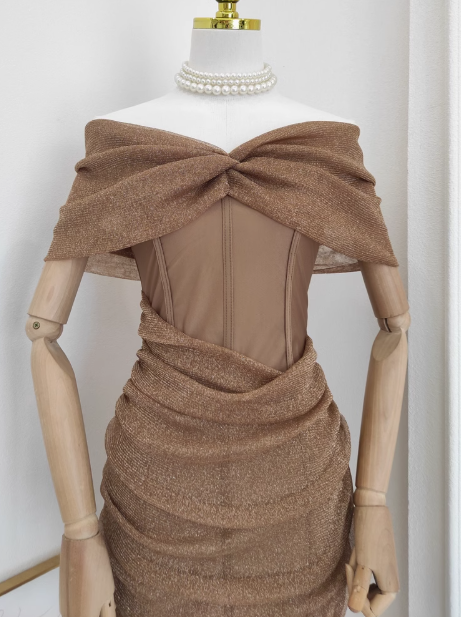 French cut splicing off-shoulder hip dress, evening dress ED0961