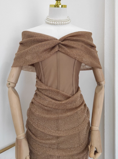 French cut splicing off-shoulder hip dress, evening dress ED0961