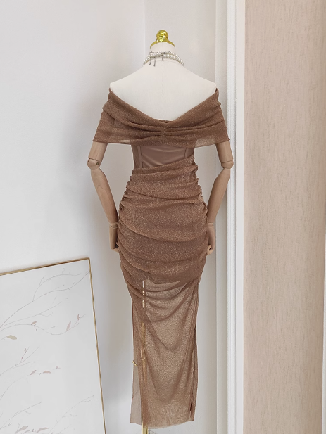 French cut splicing off-shoulder hip dress, evening dress ED0961