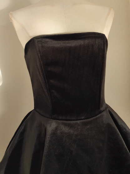 A-line Velvet tube top mesh patchwork 3D flower contrast color dress, birthday dress ED0962