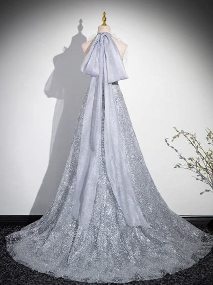 A-line V-neck mesh sequin long prom dress, evening dress ED0967