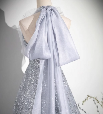 A-line V-neck mesh sequin long prom dress, evening dress ED0967