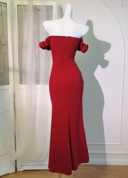 Burgundy 3D Rose Detachable Sling Dress ED0973