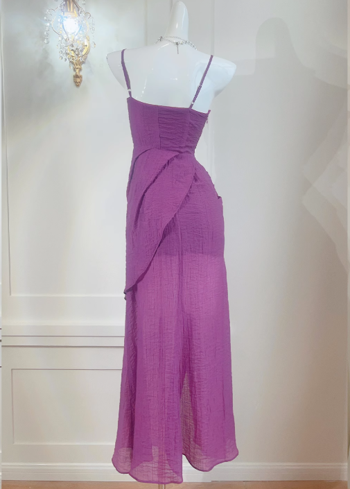 French retro lace seaside holiday purple dress ED0975