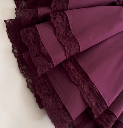 Burgundy lace short-sleeved dress, adult ceremony evening dress ED0976