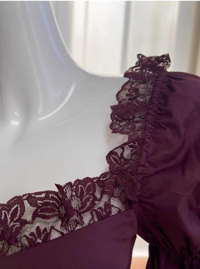 Burgundy lace short-sleeved dress, adult ceremony evening dress ED0976