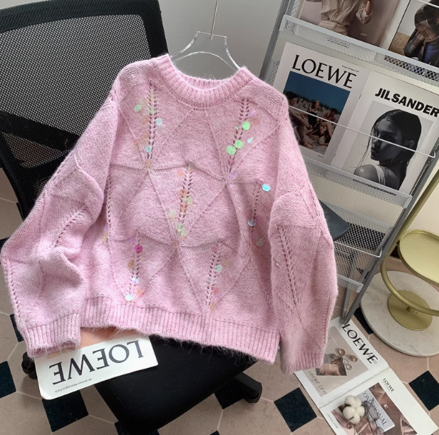 Gentle sequined knitted sweater ED0987
