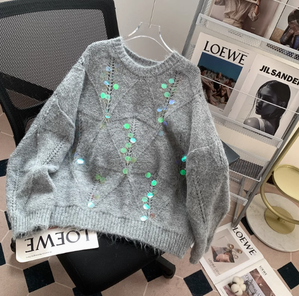 Gentle sequined knitted sweater ED0987