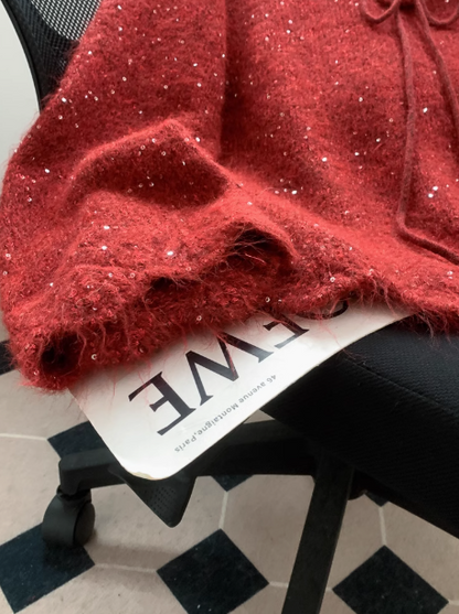 Red Sequined 3D Flower Knitted Sweater ED0988