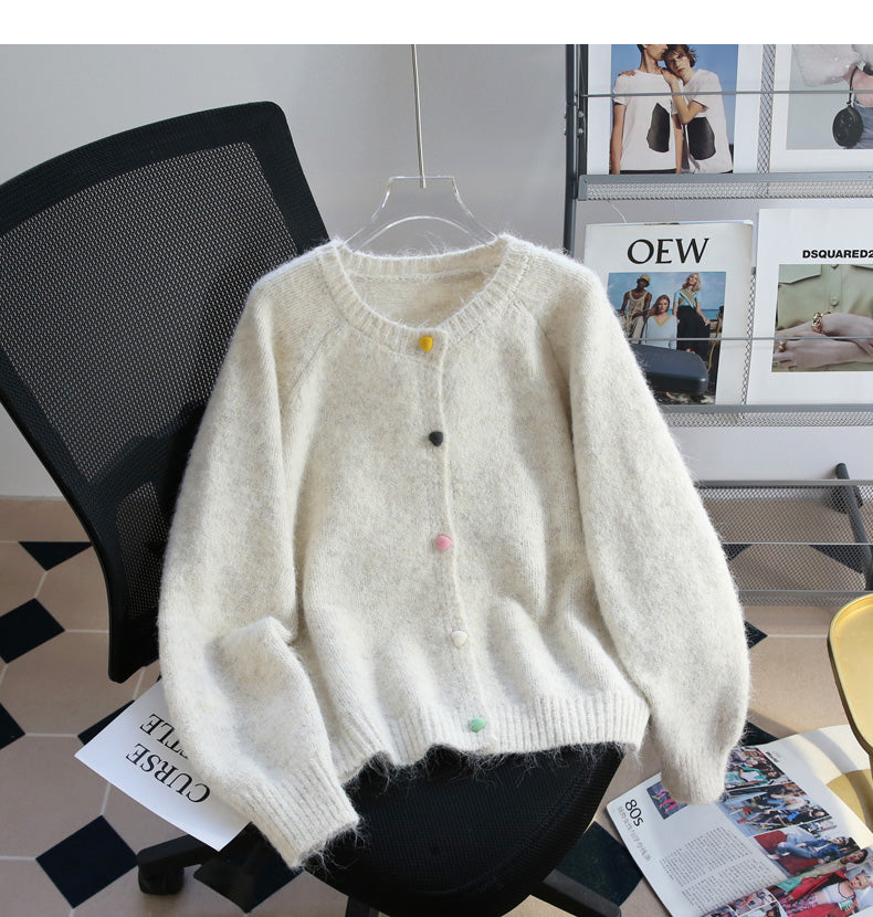Heart button simple knitted cardigan ED0989