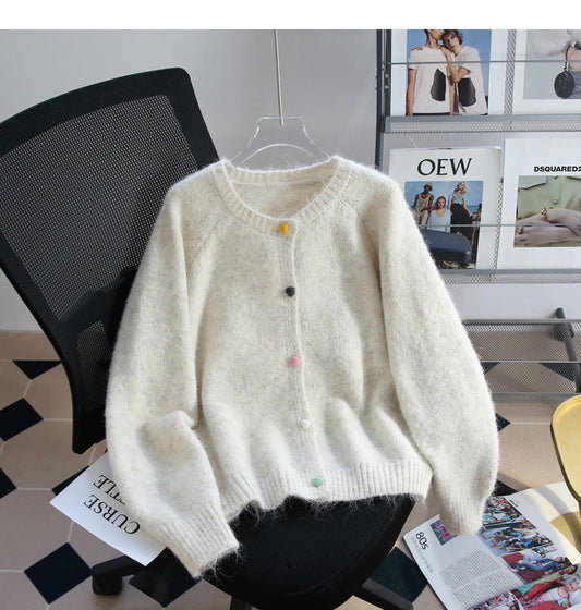 Heart button simple knitted cardigan ED0989