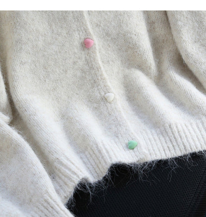 Heart button simple knitted cardigan ED0989