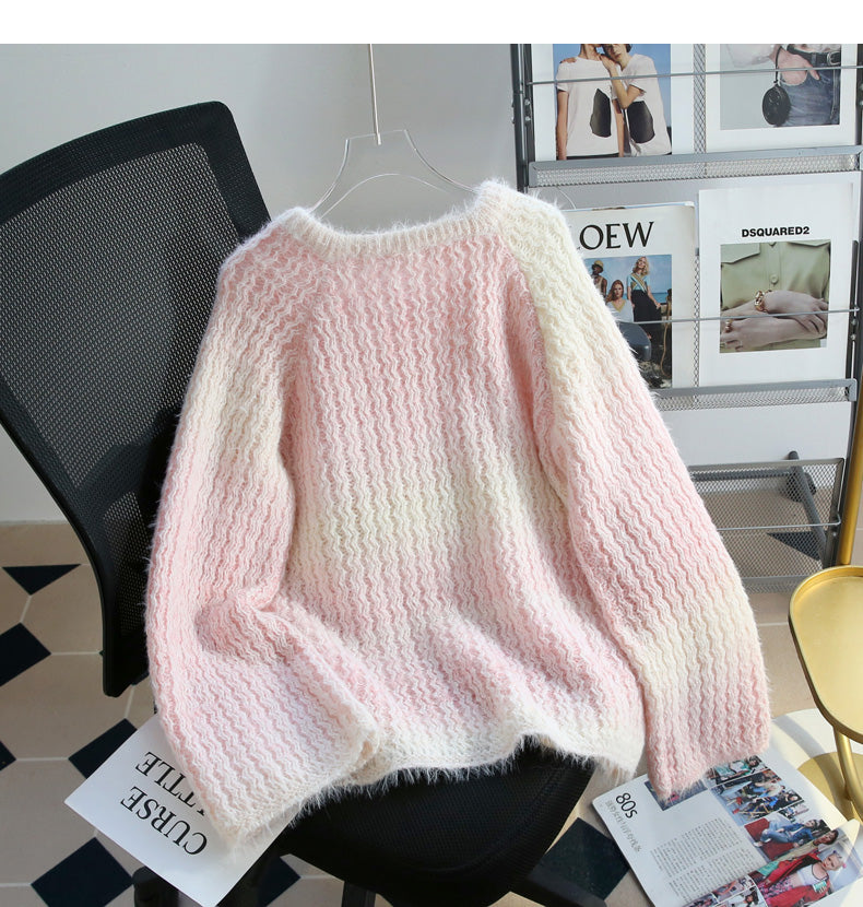Gentle Lace-up Gradient Color Age-Reducing Knitted Sweater ED0990