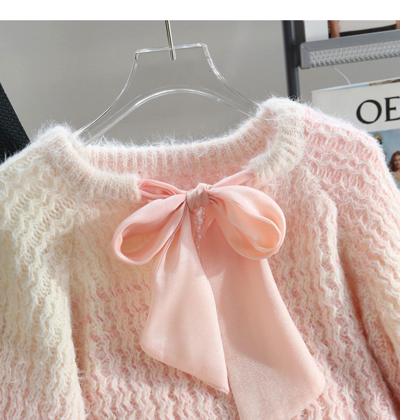 Gentle Lace-up Gradient Color Age-Reducing Knitted Sweater ED0990