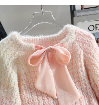 Gentle Lace-up Gradient Color Age-Reducing Knitted Sweater ED0990