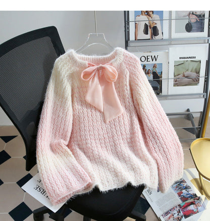 Gentle Lace-up Gradient Color Age-Reducing Knitted Sweater ED0990