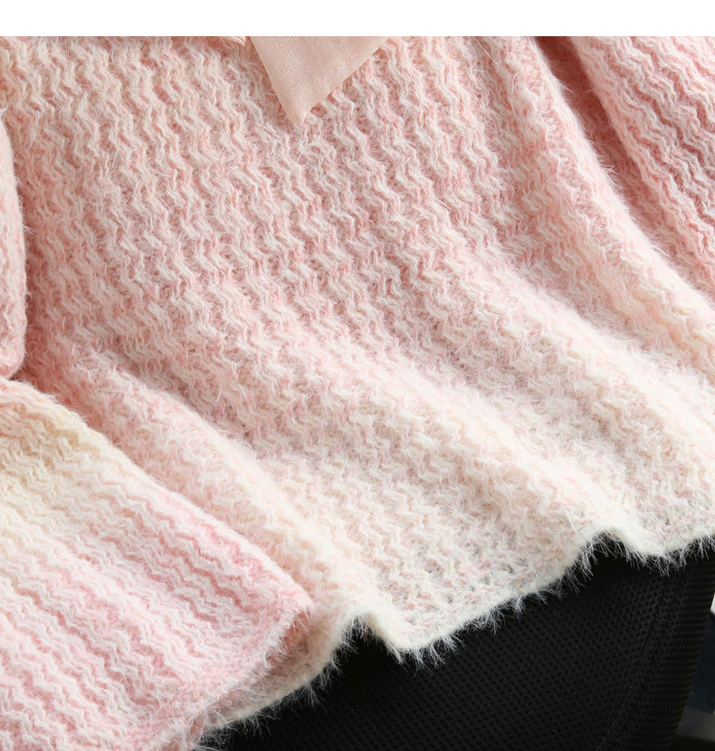 Gentle Lace-up Gradient Color Age-Reducing Knitted Sweater ED0990